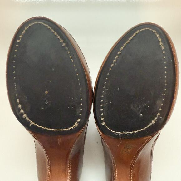 Frye Charlotte Ring Harness Brown Leather Clogs Cognac Brown Size 6M - Picture 8 of 11